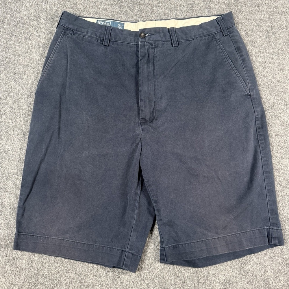 Polo Ralph Lauren Mens Chino Shorts 36T 36L Navy Blue Cotton Flat Front Classic